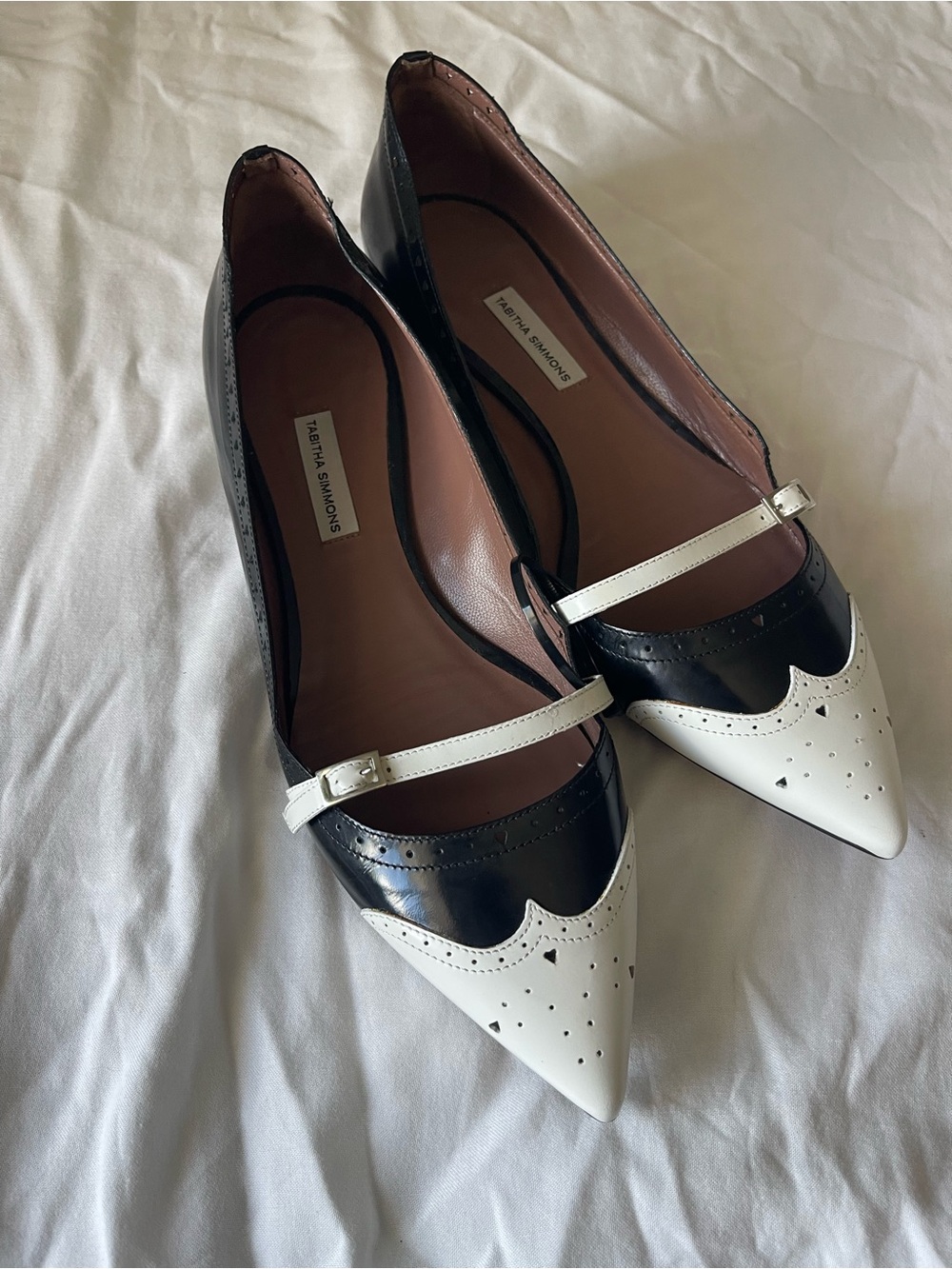 Tabitha Simmons Two-Tone Black & White Pointed Mary Jane Flats
